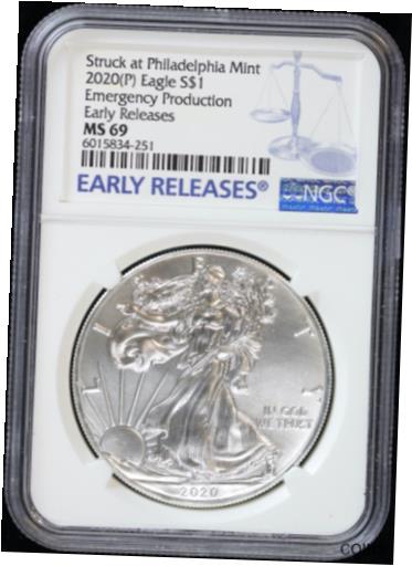 【極美品/品質保証書付】 アンティークコイン コイン 金貨 銀貨 [送料無料] 2020-P American Silver Eagle $1 NGC MS 69 (BU Uncirculated) ASE Early Releases 1