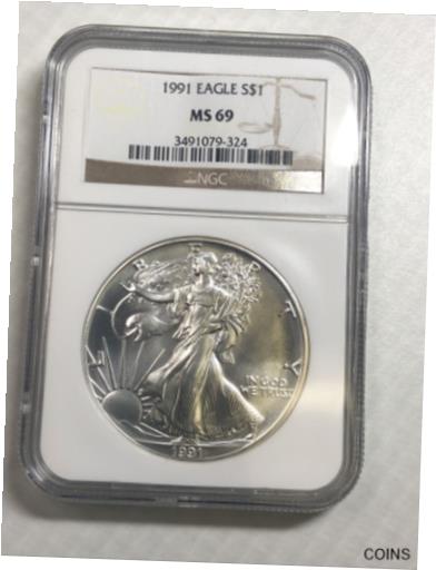 【極美品/品質保証書付】 アンティークコイン コイン 金貨 銀貨 [送料無料] 1991 Silver Eagle S$1 NGC MS69