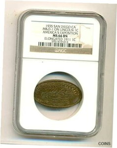 1935年 アメリカ博覧会 サンディエゴ カリフォルニア州 細長いトークン M&D-1 MS66 BN NGC1935 America's Exposition San Diego CA Elongated Token M&D-1 MS66 BN NGC