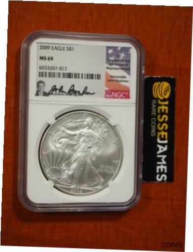  アンティークコイン コイン 金貨 銀貨  2009 $1 AMERICAN SILVER EAGLE NGC MS69 JOHN BOEHNER HAND SIGNED FLAG LABEL