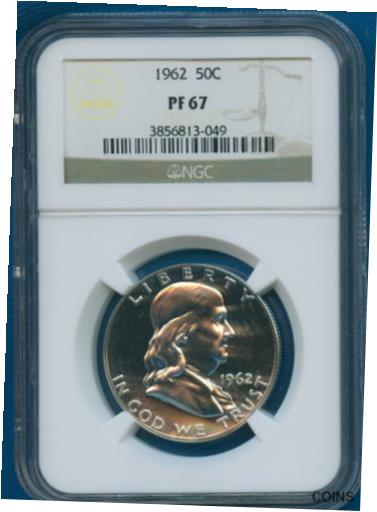 ڶ/ʼݾڽա ƥ    [̵] 1962 NGC PF67 Franklin Half Dollar 50c US Mint 1962-P NGC PF67 PQ Coin !
