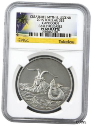 yɔi/iۏ؏tz AeB[NRC RC   [] Tokelau 2015 Capricorn $5 NGC PF69 ER Pure Silver Coin Matte Finish with COA