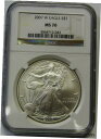 2007-W 光沢のあるシルバー イーグル グレード NGC MS70 完璧なコイン、適正価格 20432007-W Burnished Silver Eagle Graded NGC MS70 Flawless Coin Priced Right 2043