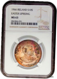 1966 アイルランド イースター蜂起 シルバー 10 シリング NGC MS 63 トーン コイン1966 IRELAND EASTER UPRISING SILVER 10 SHILLINGS NGC MS 63 TONED COIN
