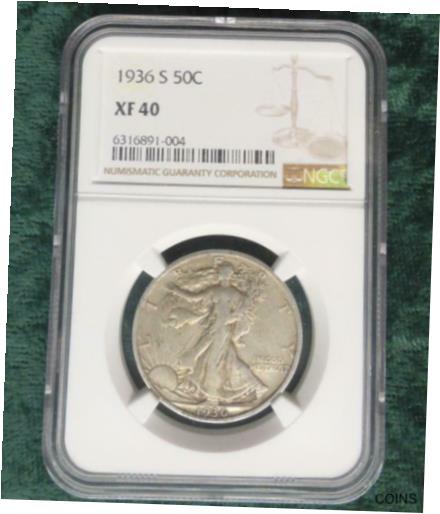 楽天金銀プラチナ　ワールドリソース【極美品/品質保証書付】 アンティークコイン コイン 金貨 銀貨 [送料無料] 1936 S NGC XF40 Silver Liberty Walking Half Dollar, Graded Silver 50-Cent Coin