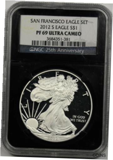 【極美品/品質保証書付】 アンティークコイン コイン 金貨 銀貨 [送料無料] 2012-S Silver Eagle PF 69 Ultra Cameo $1 NGC *Black Retro Slab* 25th Anniversary