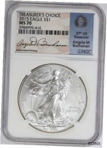 【極美品/品質保証書付】 アンティークコイン コイン 金貨 銀貨 [送料無料] 2015 Silver American Eagle NGC MS70 Treasurer's Choice Buchanan Signature Label