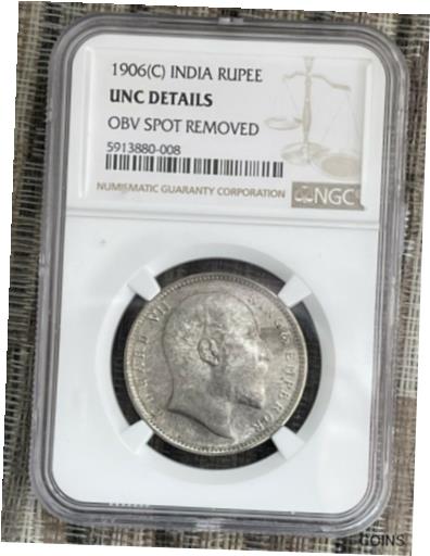 【極美品/品質保証書付】 アンティークコイン コイン 金貨 銀貨 [送料無料] India Silver Rupee 1906(C) King Edward VII - NGC Uncirculated Details