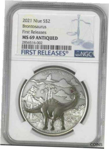  アンティークコイン コイン 金貨 銀貨  2021 Niue 1oz Silver $2 Brontosaurus Coin NGC MS69 Antiqued First Releases