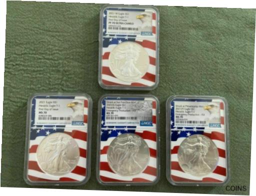  アンティークコイン コイン 金貨 銀貨  2021 Type I Heraldic Eagle Complete Mint State and Type 1 Proof - NGC 70 FDOI