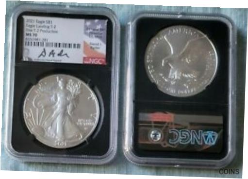 2021 シルバー イーグル タイプ 2 NGC MS70 ファースト T-2 プロダクション デビッド ライダー2021 SILVER EAGLE TYPE 2 NGC MS70 FIRST T-2 PRODUCTION DAVID RYDER