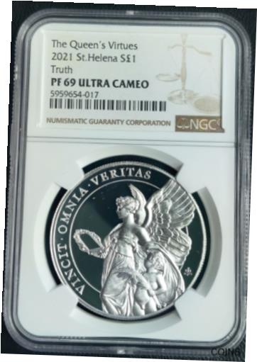 ڶ/ʼݾڽա ƥ    [̵] 2021 St. Helena Queen's Virtues Truth 1oz Silver Coin PF 69