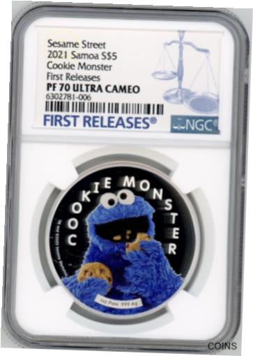 ڶ/ʼݾڽա ƥ    [̵] 2021 Samoa Cookie Monster Sesame 1oz Silver $5 Coin NGC PF 70 FR