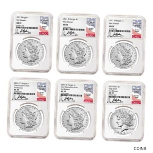 【極美品/品質保証書付】 アンティークコイン 銀貨 2021 $1 Morgan and Peace Silver Dollar 6pc Set NGC MS70 FR David Ryder Signature [送料無料] #sot-wr-011095-804