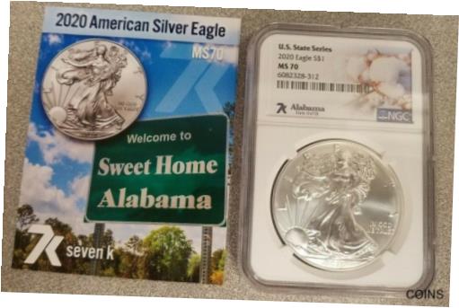 楽天金銀プラチナ　ワールドリソース【極美品/品質保証書付】 アンティークコイン コイン 金貨 銀貨 [送料無料] 7K 2020 American Silver Eagle MS70 312 Alabama State 13 of 20