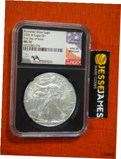 yɔi/iۏ؏tz AeB[NRC RC   [] 2020 W BURNISHED SILVER EAGLE NGC MS70 FIRST DAY OF ISSUE FDOI MERCANTI SIGNED!