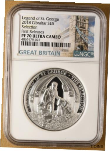 【極美品/品質保証書付】 アンティークコイン コイン 金貨 銀貨 [送料無料] 2018 Gibraltar Silver 5 Pounds Legend of St George 'Selection' NGC PF 70 Ult Cam