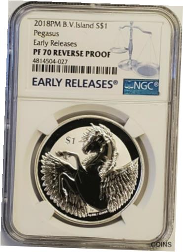  アンティークコイン コイン 金貨 銀貨  2018 BVI 1 oz $1 Pegasus Proof Silver Coin NGC PF70 Reverse Proof Early Releases