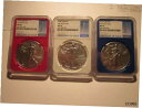 【極美品/品質保証書付】 アンティークコイン コイン 金貨 銀貨 [送料無料] SILVER EAGLE RED WHITE BLUE 3 COIN LOT 2018 NGC MS70 FIRST DAY ISSUE FDI