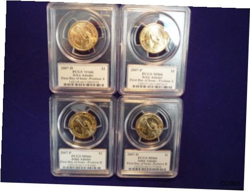  アンティークコイン コイン 金貨 銀貨  2007 P & D Positions A & B PCGS MS66 FDI John Adams Dollar 4 Coin Set