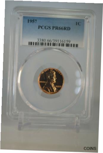 【極美品/品質保証書付】 アンティークコイン コイン 金貨 銀貨 [送料無料] PR66RD 1957 RED LINCOLN WHEAT PENNY PCGS GRADED PROOF RARE UNCIR. COIN PR 66 RD