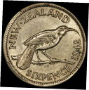 1942 ニュージーランド 6 6 ペンス銀貨 - PCGS AU 55 - KM# 8 - レア キー デート1942 New Zealand 6 Six Pence Silver Coin - PCGS AU 55 - KM# 8 - RARE Key Date(3)