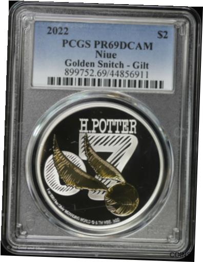  アンティークコイン コイン 金貨 銀貨  2022 $2 Niue 1 oz Proof Silver Golden Snitch Gilt PCGS PR 69 DCAM | Harry Potter