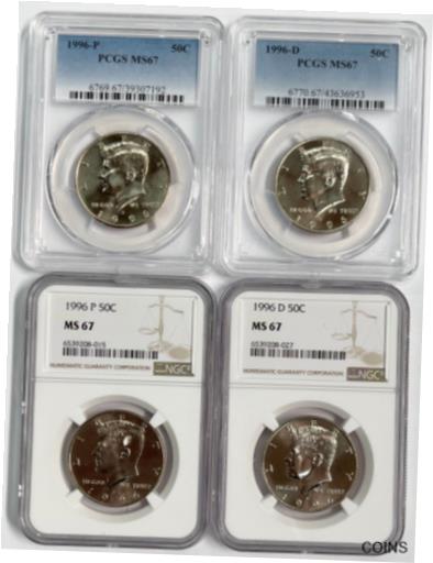 【極美品/品質保証書付】 アンティークコイン 硬貨 2x 1996 P & 2x 1996 D Kennedy Clad Half Dollar PCGS & NGC MS67 - 4 Coin Set [送料無料] #oct-wr-011145-4026