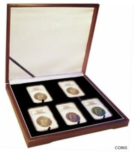 【極美品/品質保証書付】 アンティークコイン 硬貨 Display box for five NGC/PCGS/Premier/Lil Bear Elite Coin Slab Mahogany Matte Fi 送料無料 oct-wr-011145-4823