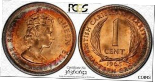 yɔi/iۏ؏tz AeB[NRC RC   [] 1965 EAST CARIBBEAN STATES 1 CENT PCGS MS63RB COLOR TONED COIN 8 GRADED HIGHER