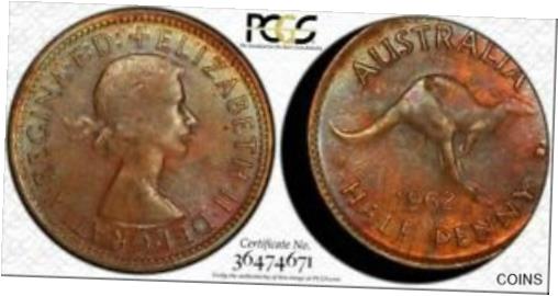  アンティークコイン コイン 金貨 銀貨  1962 AUSTRALIA HALF PENNY PCGS GENUINE CLEANED-UNC DETAIL COLOR TONED COIN