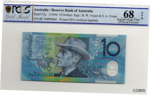  アンティークコイン コイン 金貨 銀貨  1994 Aust $10 Note Fraser/Evans BLUE DOBELL Superb Gem Unc 68 OPQ PCGS BF9499660