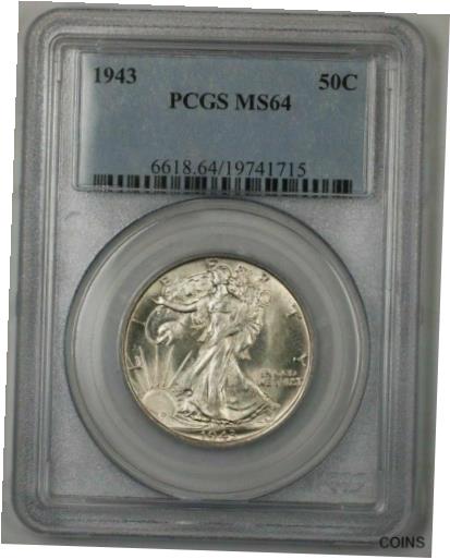 楽天金銀プラチナ　ワールドリソース【極美品/品質保証書付】 アンティークコイン コイン 金貨 銀貨 [送料無料] 1943 Walking Liberty Silver Half Dollar Coin 50c PCGS MS-64 （Better Coin） 1A