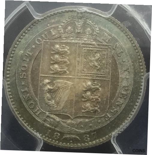 【極美品/品質保証書付】 アンティークコイン コイン 金貨 銀貨 送料無料 Great Britain 1887 Shilling PCGS MS 64 Gorgeous Colour Nice Type Coin Secure