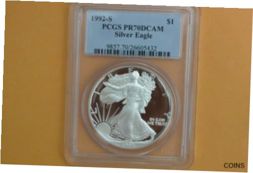 【極美品/品質保証書付】 アンティークコイン コイン 金貨 銀貨 送料無料 1992-S 1 American Silver Eagle Proof Dollar - PCGS PR70 DCAM -Tiny Spots