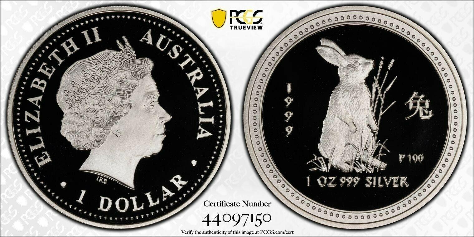 【極美品/品質保証書付】 アンティークコイン コイン 金貨 銀貨 [送料無料] 1999 Lunar Rabbit 1oz One Dollar Perth Mint Proof Coin PCGS PR70DCAM