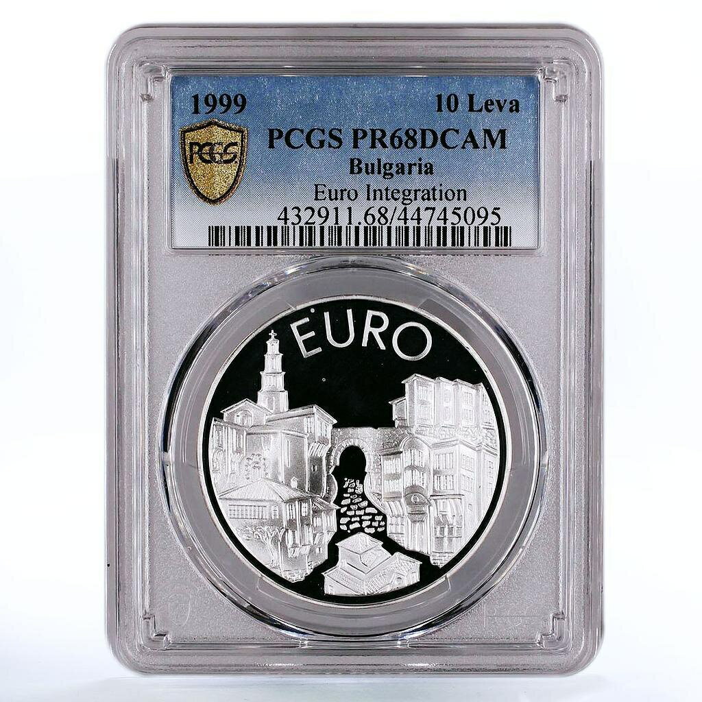  アンティークコイン コイン 金貨 銀貨  Bulgaria 10 leva Euro Integration Plovdiv City PR68 PCGS silver coin 1999