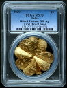2020 パラオ $5 金メッキ フォーチュン、金メッキ シルバー 4 葉のクローバー コイン、PCGS MS70 ケース CoA2020 Palau $5 Gilded Fortune, Gilt Silver 4 Leaf Clover Coin, PCGS MS70 Case CoA
