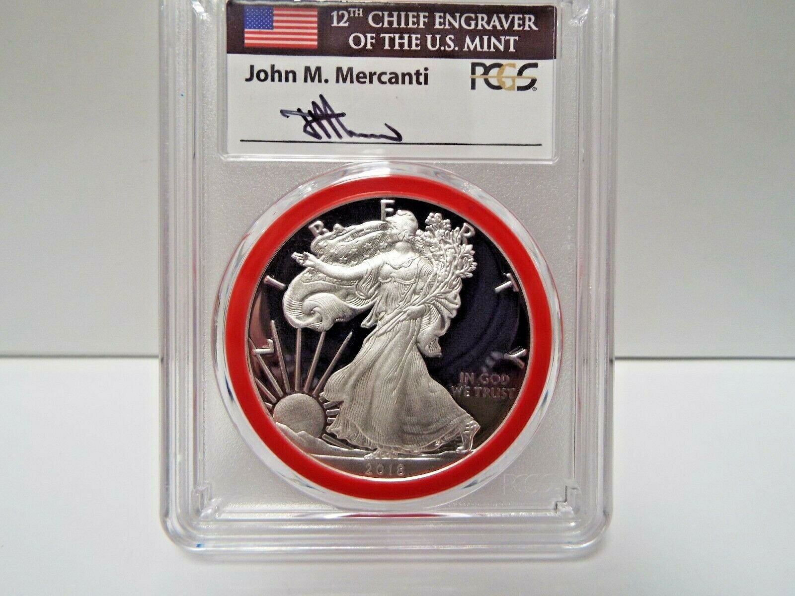  アンティークコイン コイン 金貨 銀貨  2018-S- Silver Eagle Struck at San Francisco PCGS Pf70 Mercanti Mint Engraver