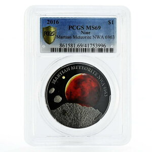 ニウエ 1ドル スペースシリーズ 火星隕石 NWA 6963 MS69 PCGS 銀貨 2016Niue 1 dollar Space series Martian Meteorite NWA 6963 MS69 PCGS silver coin 2016