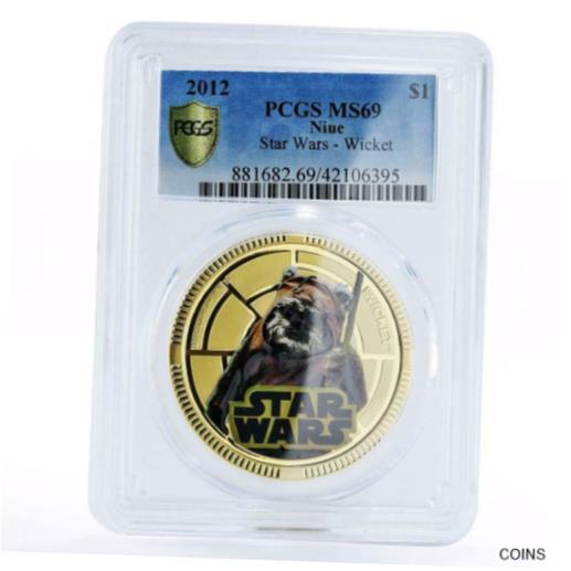 【極美品/品質保証書付】 アンティークコイン コイン 金貨 銀貨 [送料無料] Niue 1 dollar Star Wars series Wicket MS69 PCGS gilded copper coin 2012