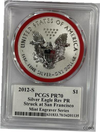  アンティークコイン コイン 金貨 銀貨  2012-S Engraver Series Reverse Proof Silver Eagle PCGS PR70 John M. Mercanti