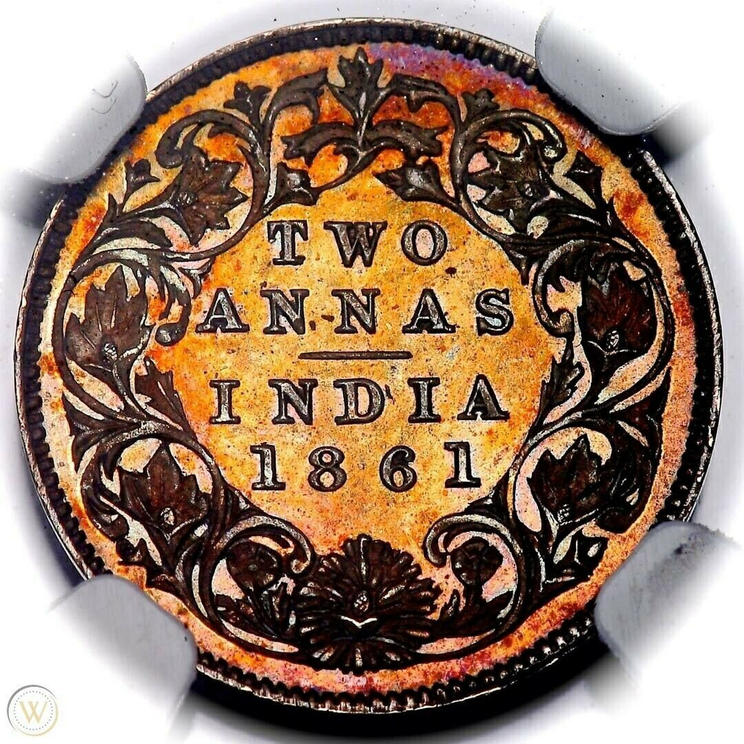 【極美品/品質保証書付】 アンティークコイン 銀貨 British India 1861 Two Anna Silver Pattern Royal Mint Coin Aligned NGC PF65 Rare [送料無料] #sct-wr-011201-16556