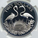 1974 バハマ ボヘミアン アームズ フラミンゴ ヴィンテージ プルーフ シルバー 2 ドル コイン NGC i859881974 THE BAHAMAS Bohemian Arms FLAMINGOS Vintage Proof Silver $2 Coin NGC i85988