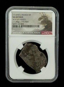 1715 艦隊日付 1714 メキシコ 4 レアル COB 難破船コイン 准将コイン1715 FLEET DATED 1714 MEXICO 4 REALES COB SHIPWRECK COIN COMMODORE COINS