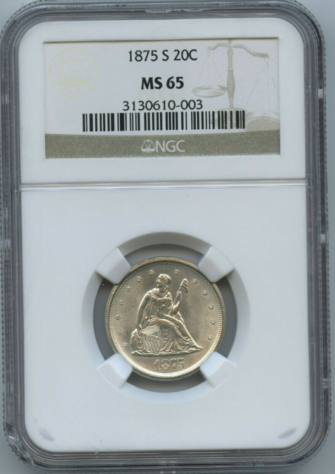 【極美品/品質保証書付】 アンティークコイン 硬貨 1875 S 20 Cent NGC MS 65 Super White and Absolutely the Perfect Type Coin!! [送料無料] #oct-wr-011201-17533