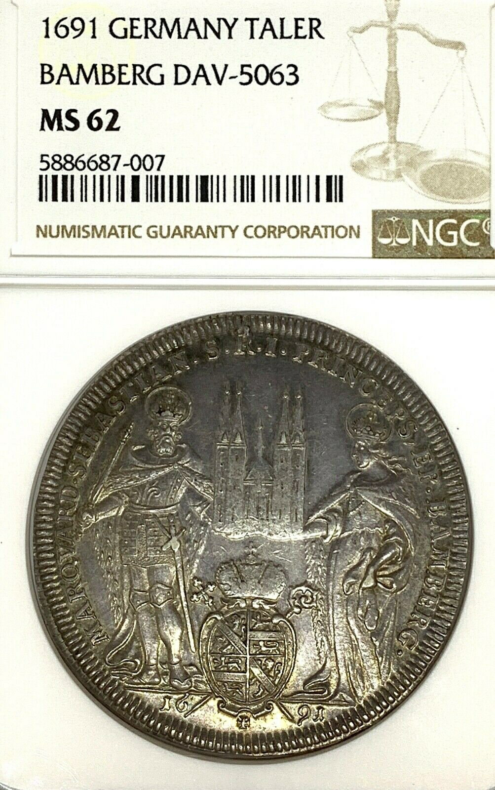 【極美品/品質保証書付】 アンティークコイン 硬貨 German States Bamberg 1691 Taler Coin Thaler NGC MS62 F.STG/STG UNC RARE Deutsch [送料無料] #oct-wr-011201-17617