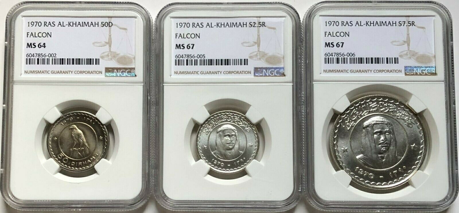 yɔi/iۏ؏tz AeB[NRC RC   [] NGC-MS64-67 RAS AL-KHAIMAH 1970 UAE 50 Dirhams-2.5 Rials-7.5 Rials Silver Coin