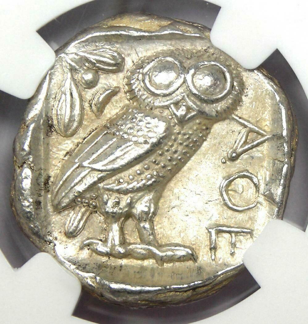 【極美品/品質保証書付】 アンティークコイン コイン 金貨 銀貨 [送料無料] Athens Greece Athena Owl Tetradrachm Coin 440-404 BC. NGC Choice AU - 5/5 Strike