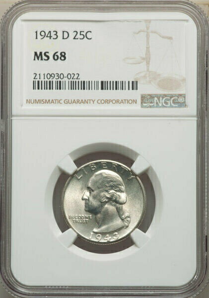 【極美品/品質保証書付】 アンティークコイン 硬貨 1943 D 25C Washinton Quarter NGC MS68 Eye White Gorgeous Coin QRC2 [送料無料] #oct-wr-011201-17810